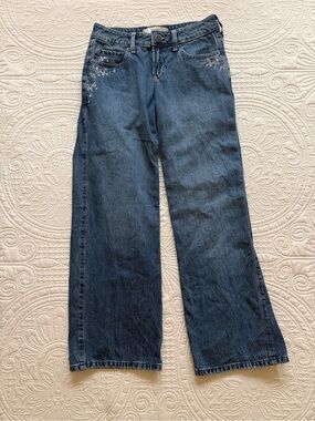 Hollister Low-Rise Baggy Embroidered Dark Blue Jeans